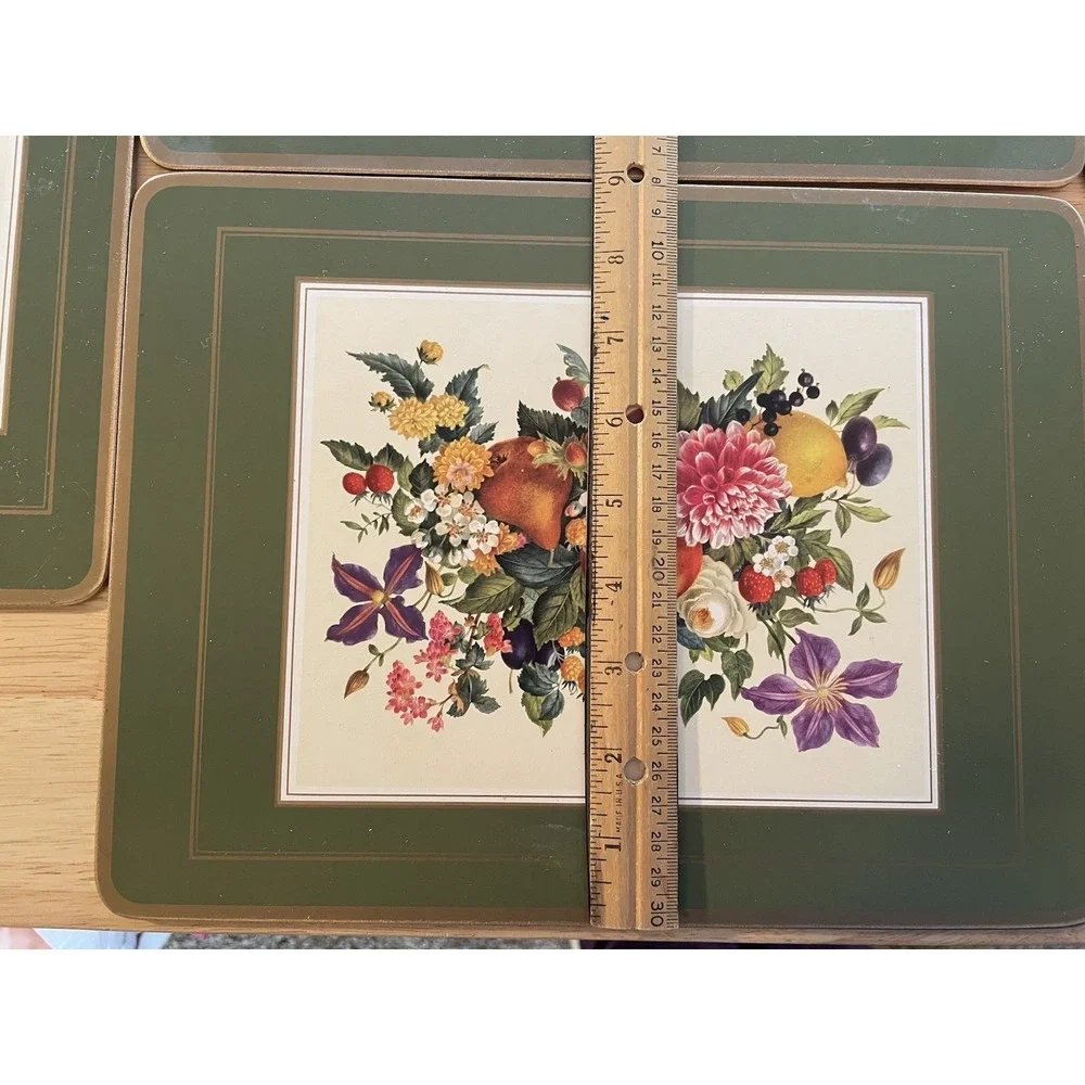 Vintage Pimpernel Cork Backed Placemats Fruit Leaves Flowers UK Set Of 5 Green